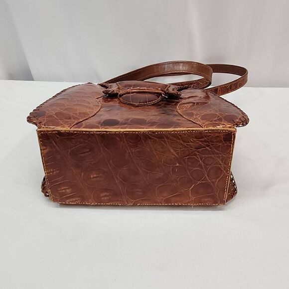 Vintage Genuine Alligator Leather Brown adjustable Shoulder Small Handbag - Picture 4 of 13